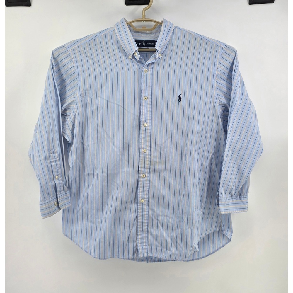 Ralph Lauren Mens Shirt 17 32/33 XL Blue Striped Classic Fit Vintage Style